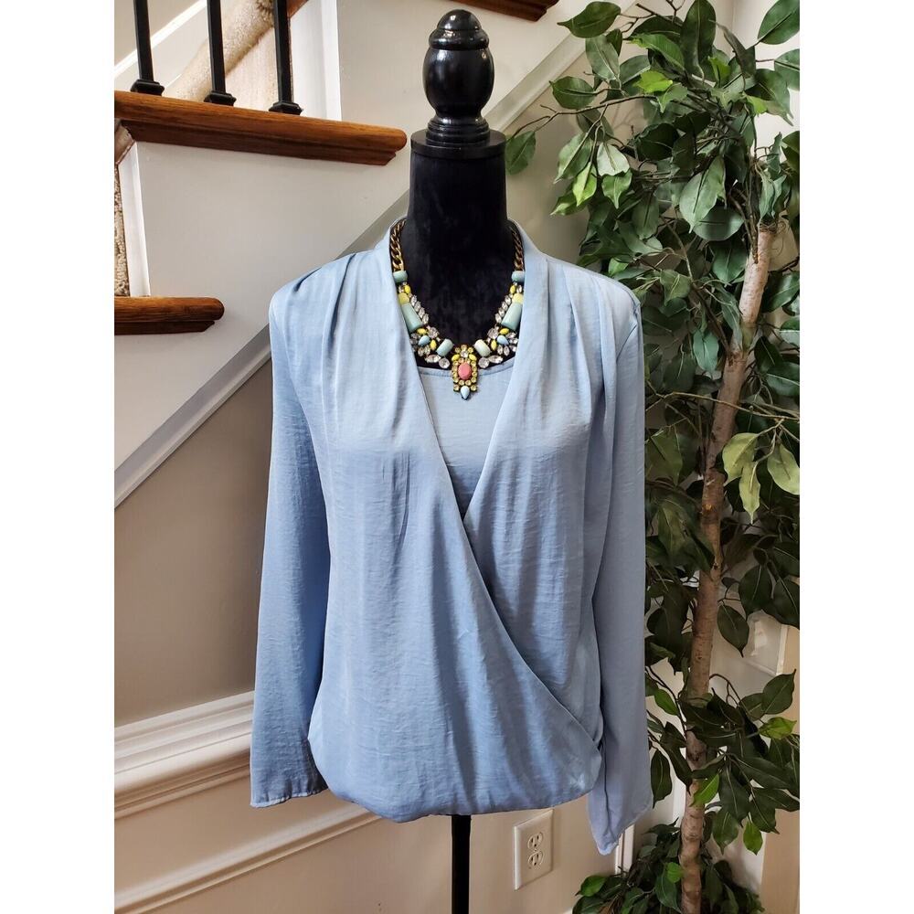 Melloday Women's Blue 100% Polyester Long Sleeve Pullover Casual Blouse Size L